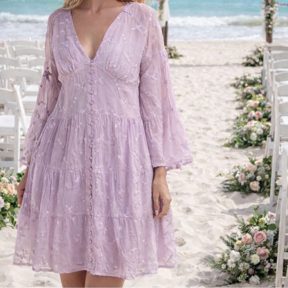 Johnny Was Dress Plus Size Flowy Phoenix Pastel long sleeve with slip lilac XL